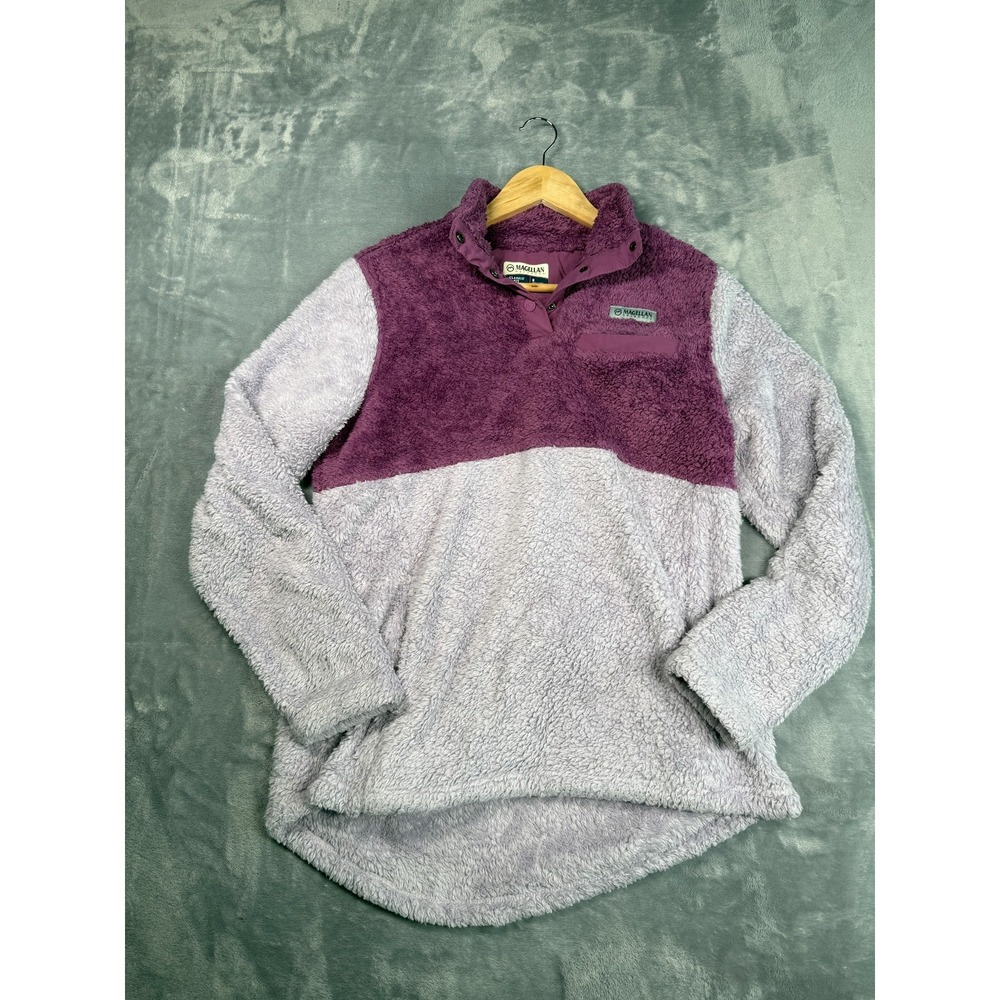 Magellan Outdoors Campfire Fuzzy Jacket Women's S Burgundy Fleece Snap Buttons